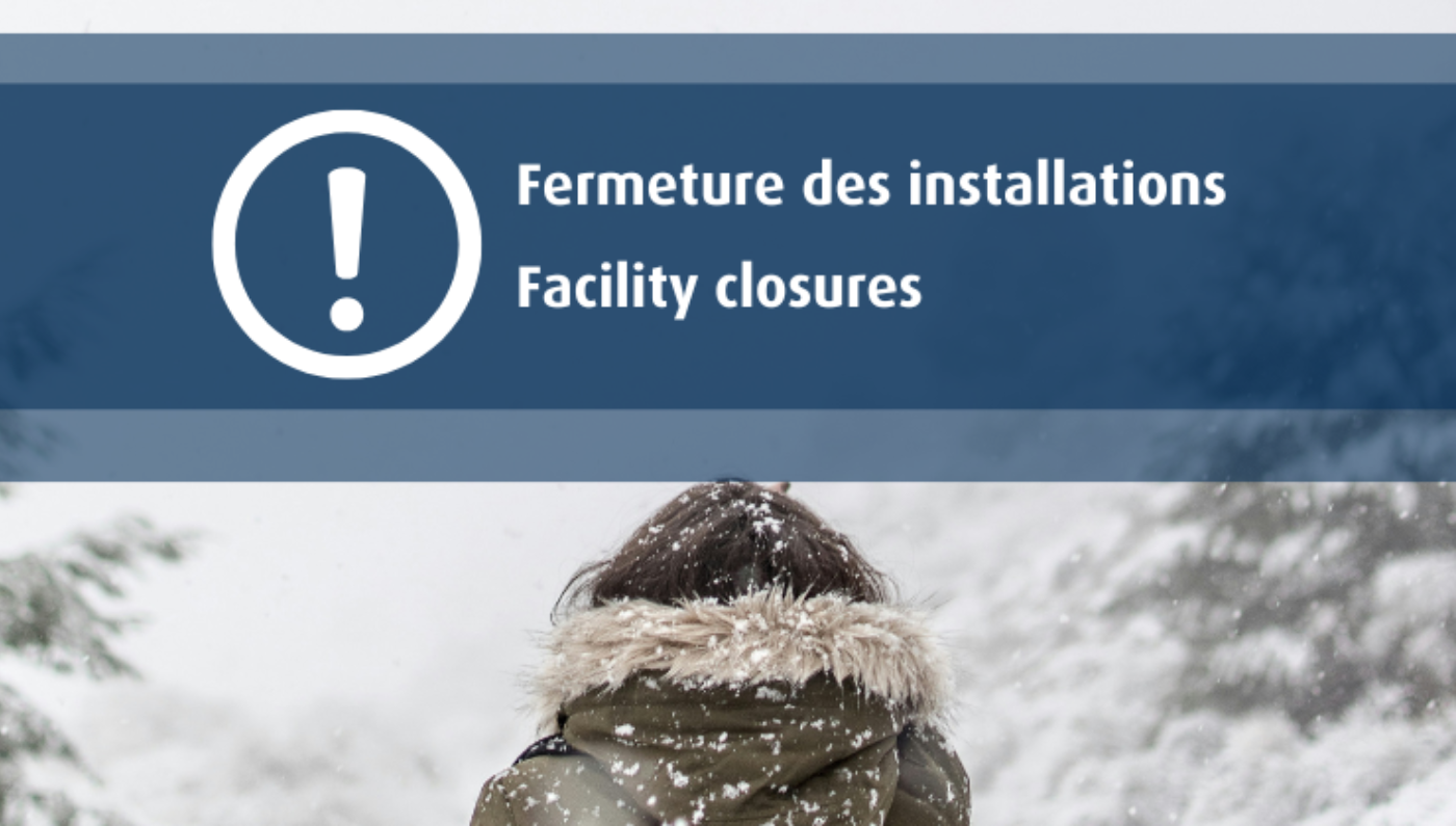 Generic winter image with a sign indicating Facility closures