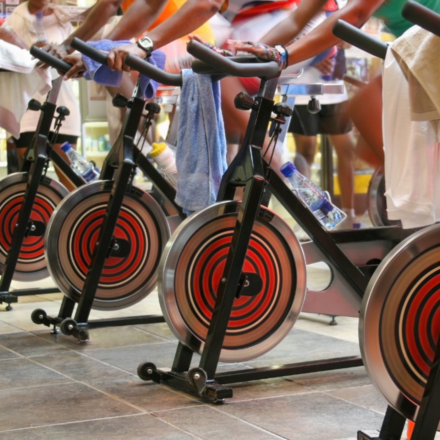 Photo of spinning bikes.