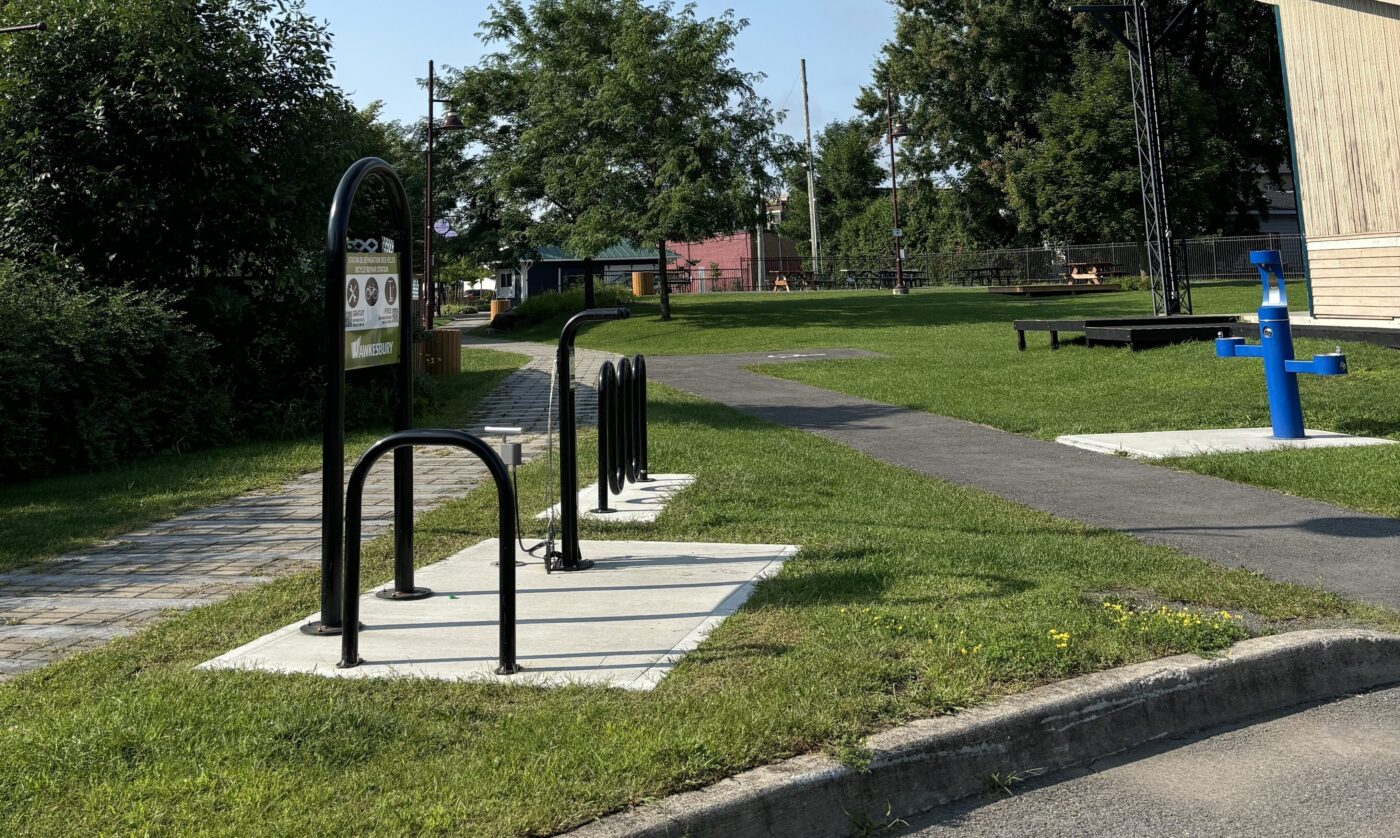 Photo of a bike rack in a park.