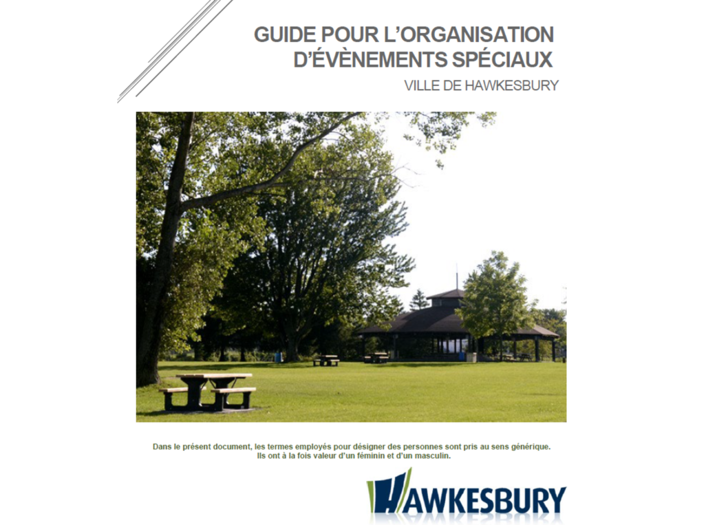 The ''Guide pour l'organisation d'évènements spéciaux'' front page