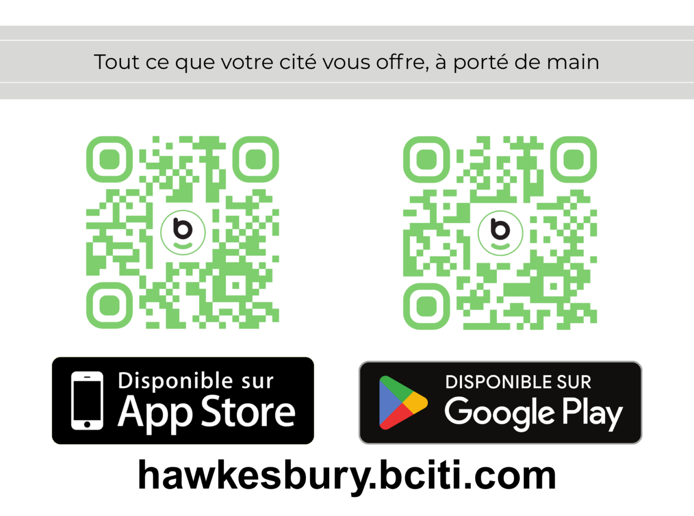 QR codes of the Hawkesbury bciti+ platform