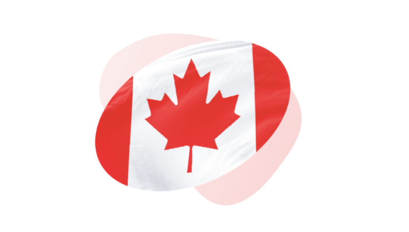 Image of the Canadian flag cropped into a diagonal oval